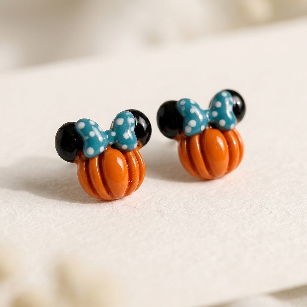Pumpkin Mouse Bow Stud Earrings