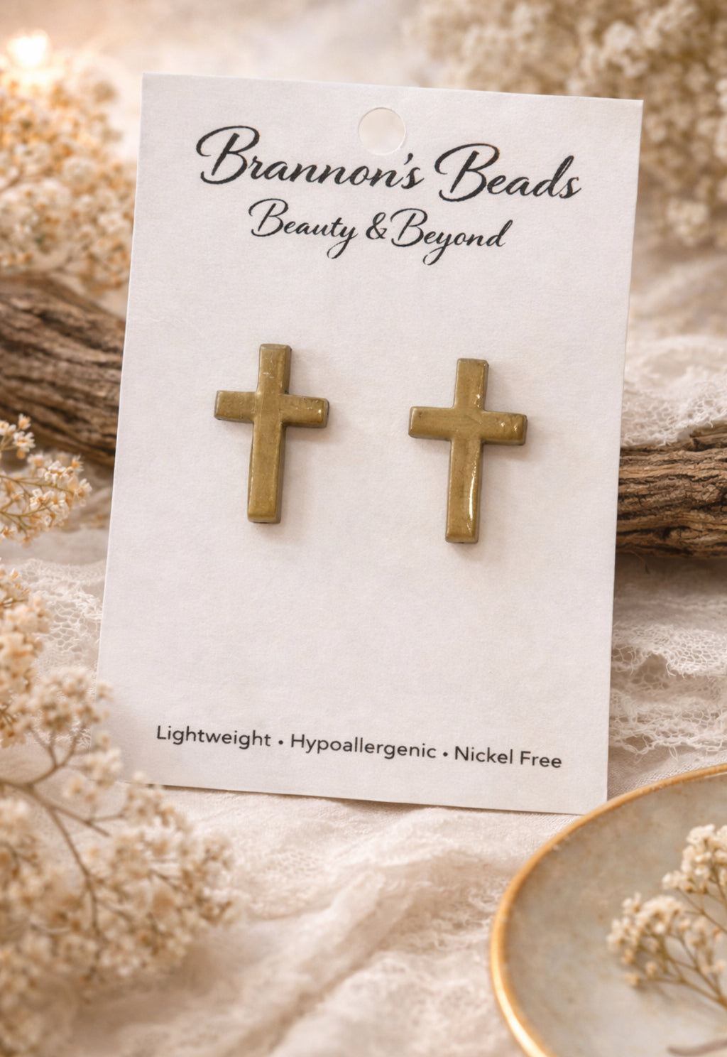 Gold Cross Stud Earrings | Lightweight Hypoallergenic Nickel Free