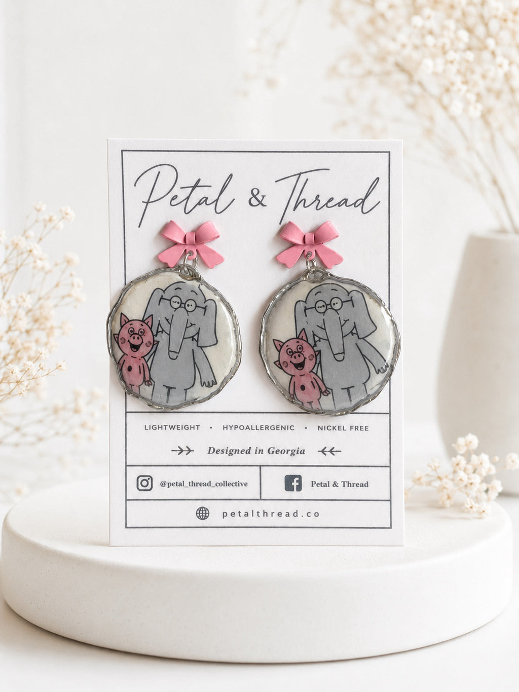 Elephant & Piggy Bow Statement Earrings