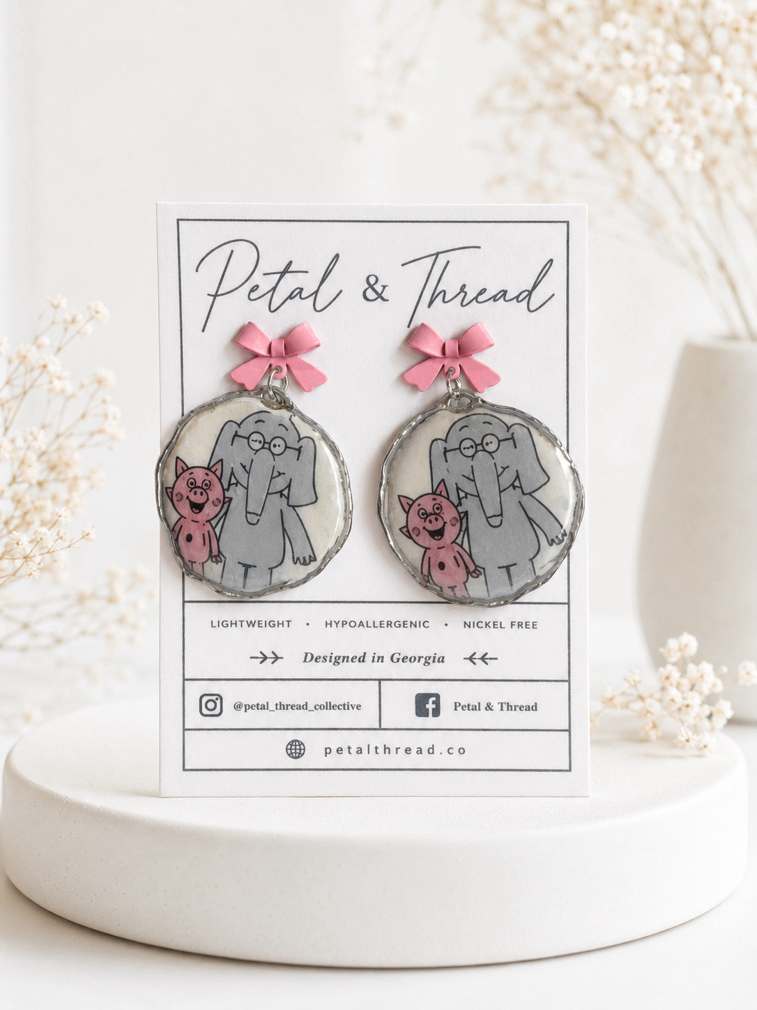 Elephant & Piggy Bow Statement Earrings