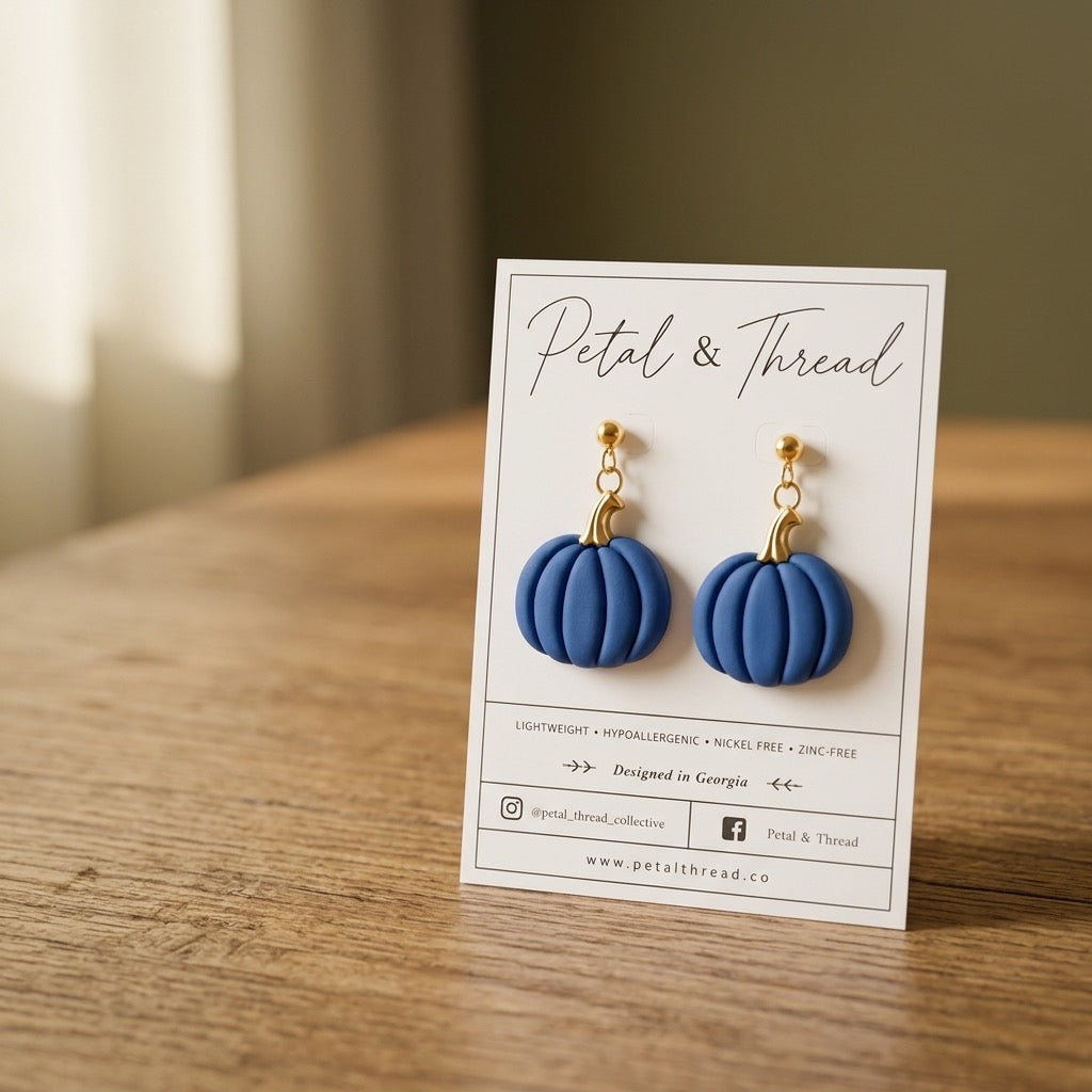 Matte Blue Pumpkin Dangle Earrings