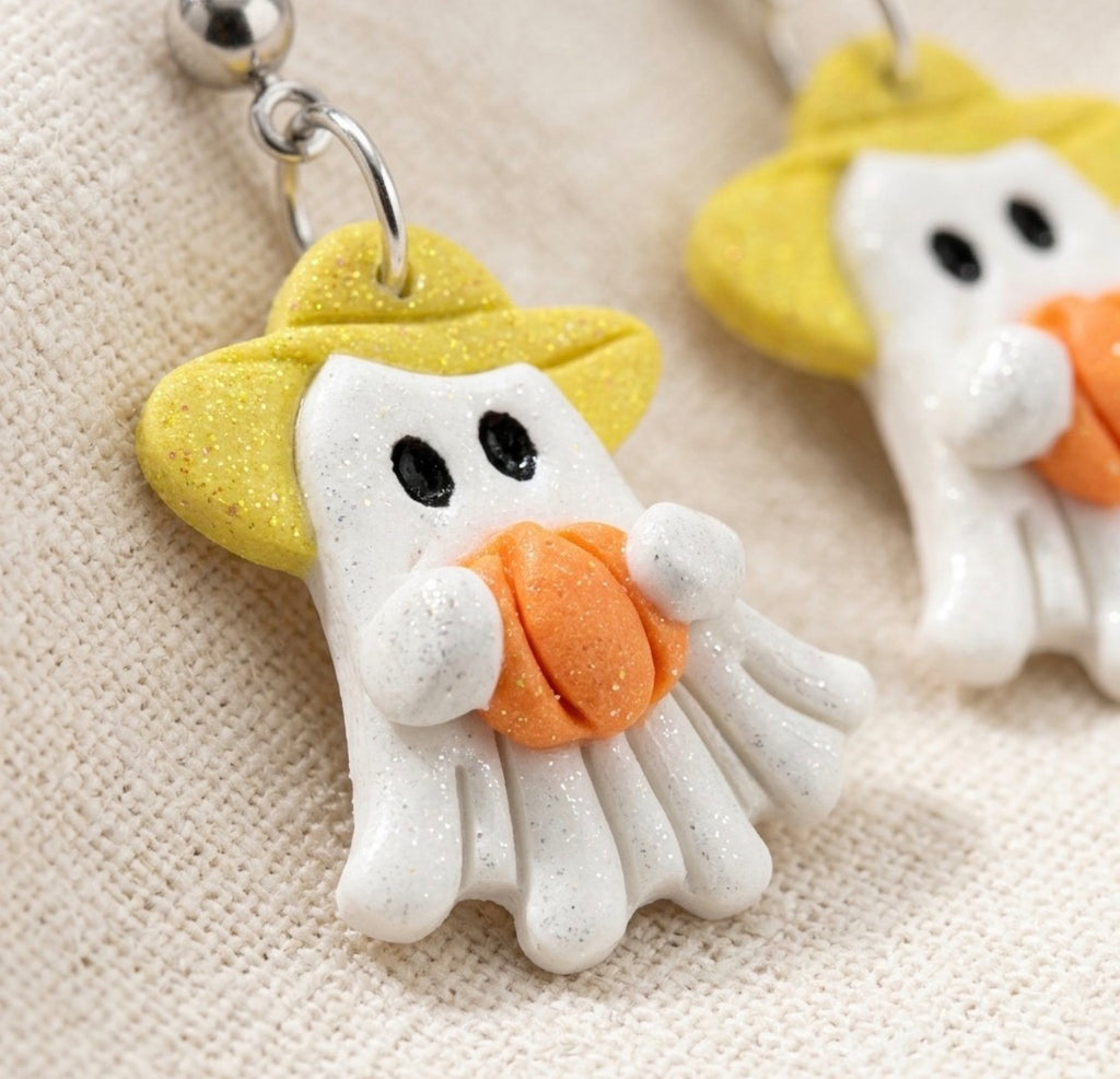 Yellow Sunhat Ghost Dangle Earrings