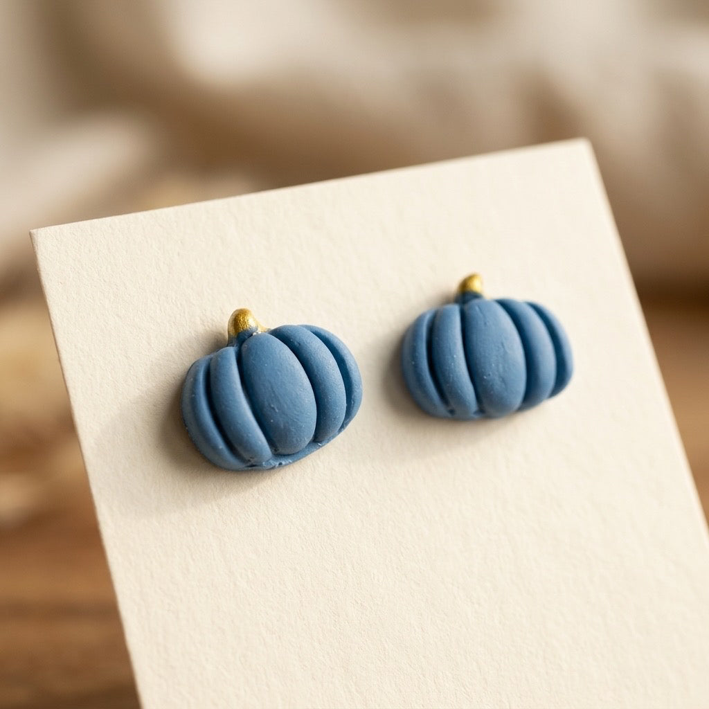 Blue Pumpkin Stud Earrings