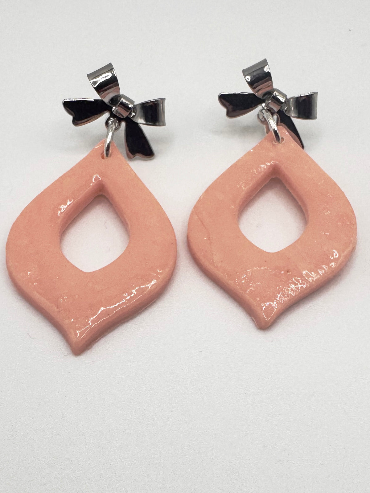 Peach Teardrop Dangle Earrings with Silver Bow Studs | Lightweight | Nickel Free