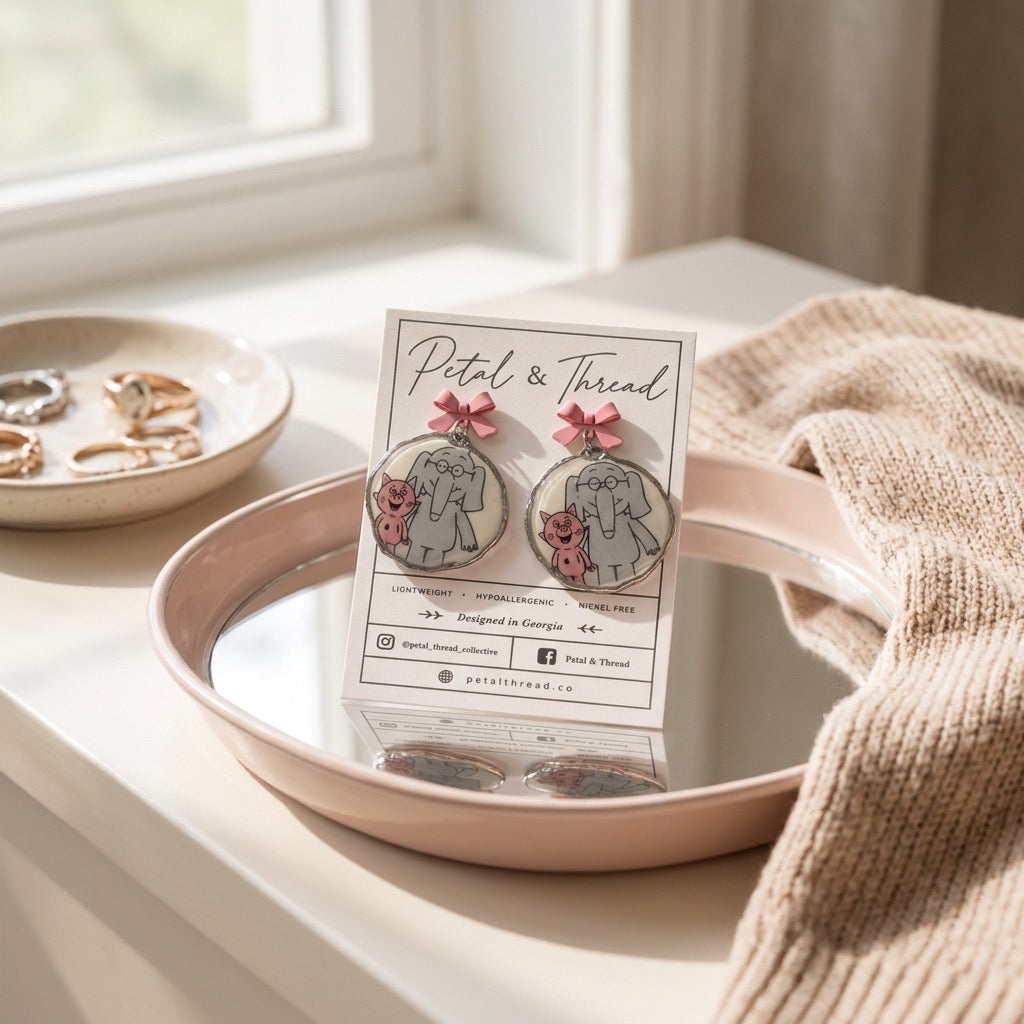Elephant & Piggy Bow Statement Earrings