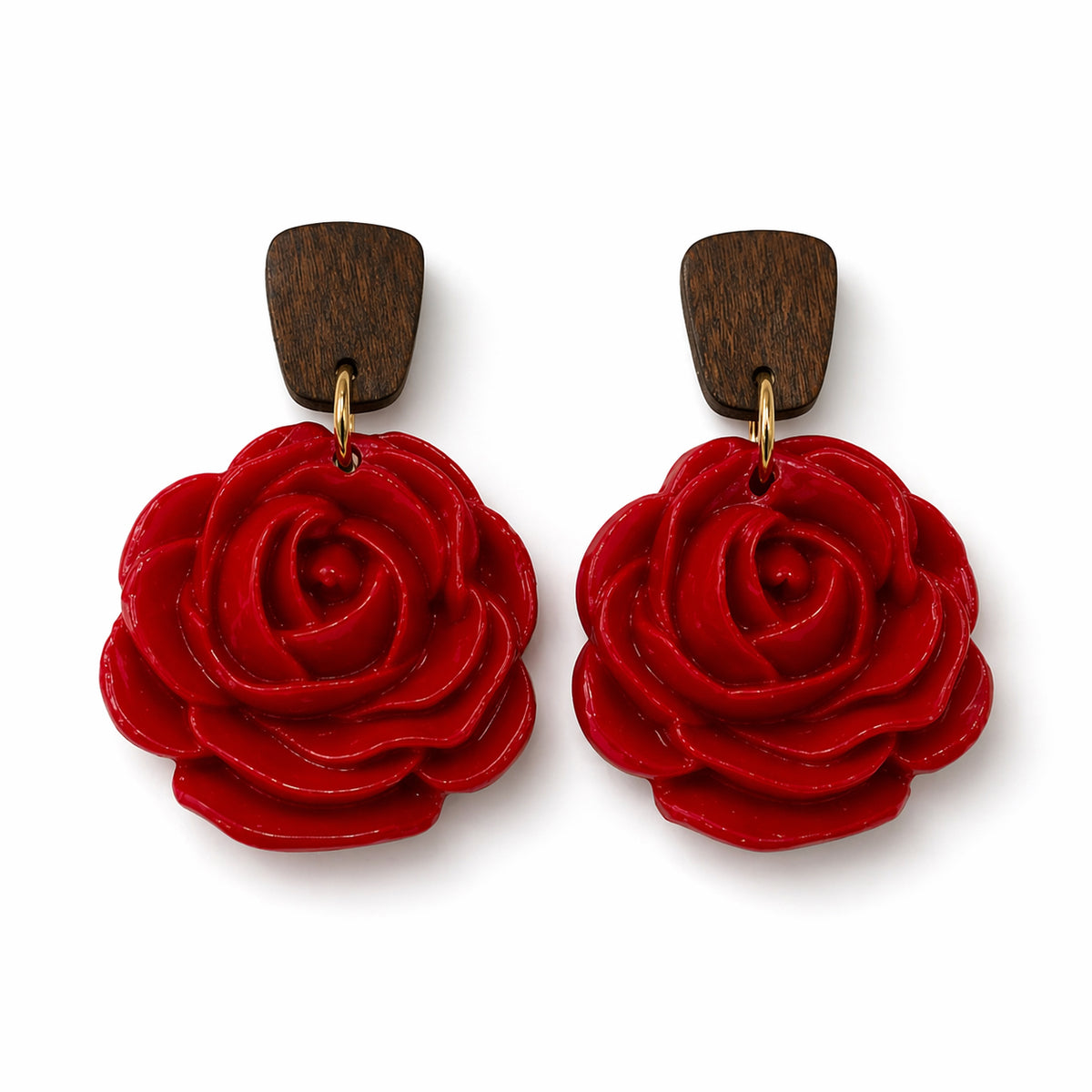 Red Rose Statement Dangle Earrings