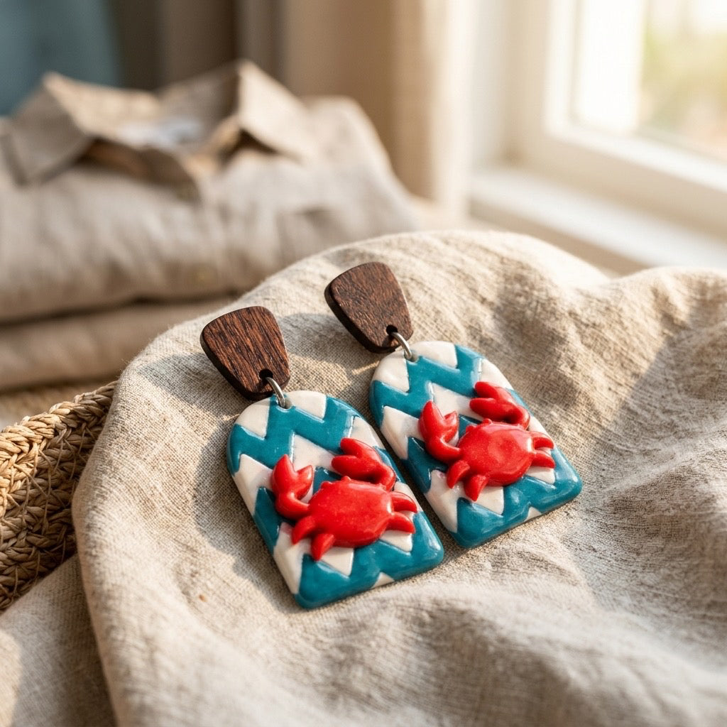 Coastal Crab Chevron Earrings – Nautical Dangles