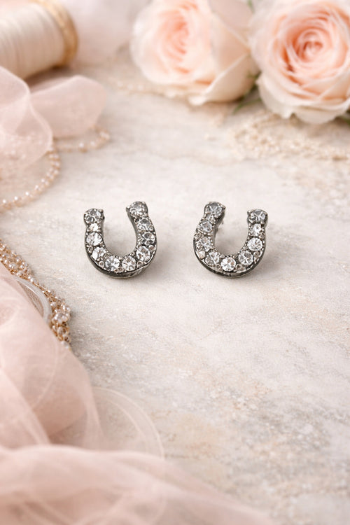 Black Horseshoe Stud Earrings | Crystal Western Lucky Studs