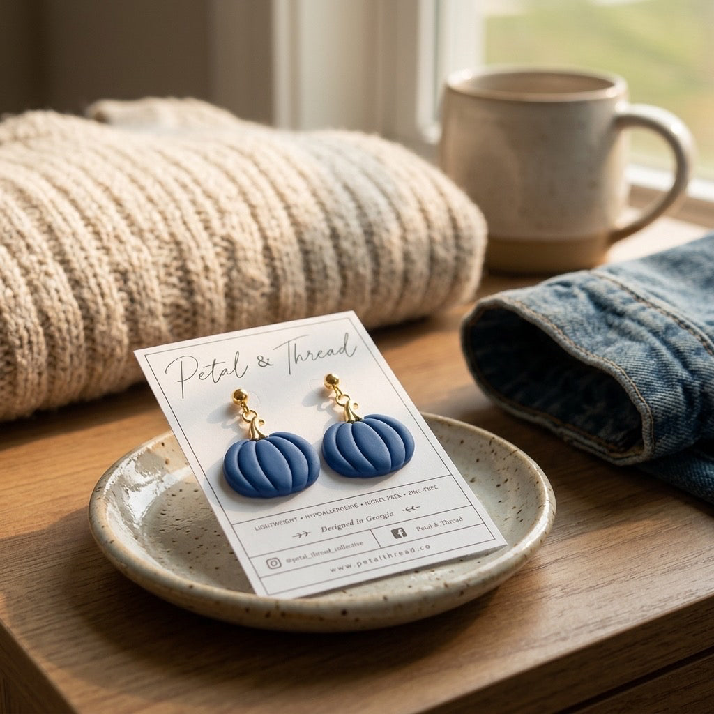 Matte Blue Pumpkin Dangle Earrings