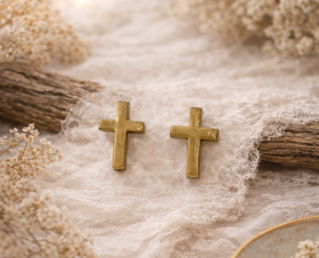 Gold Cross Stud Earrings | Lightweight Hypoallergenic Nickel Free