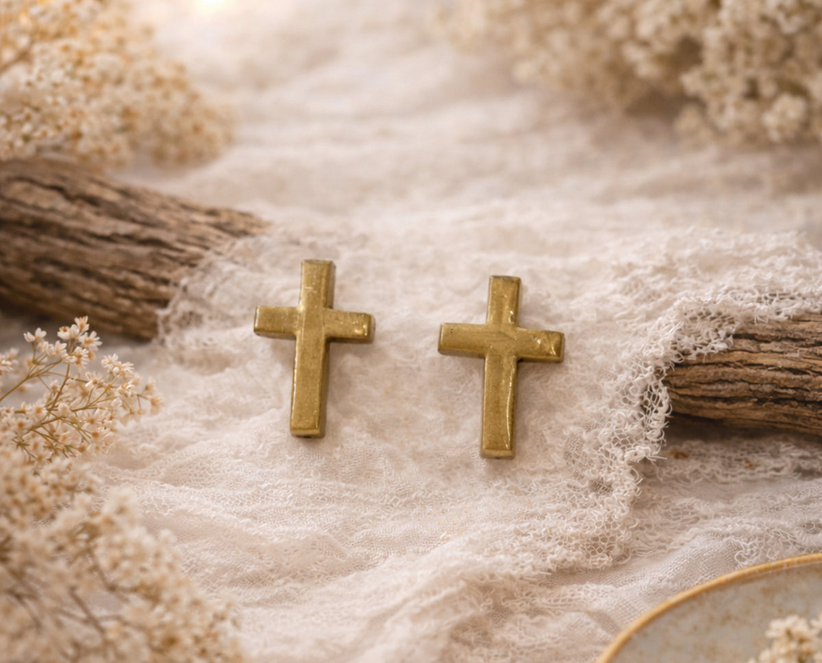 Gold Cross Stud Earrings | Lightweight Hypoallergenic Nickel Free