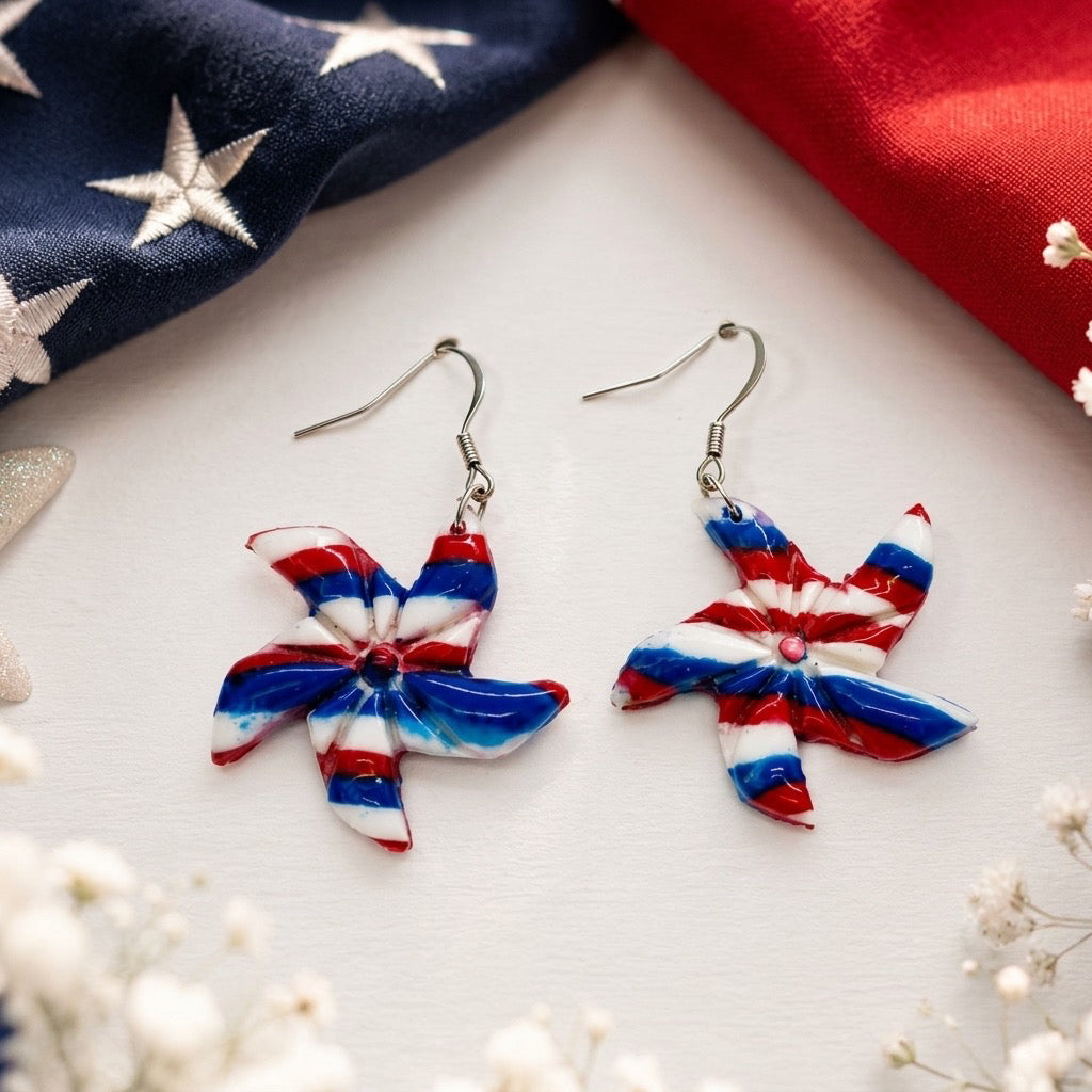 Patriotic Pinwheel Dangle Earrings
