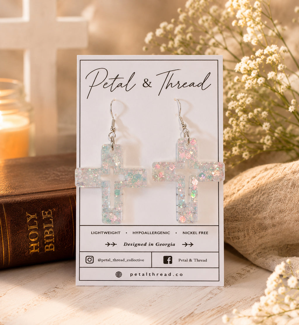 Opal Shimmer Cross Dangle Earrings