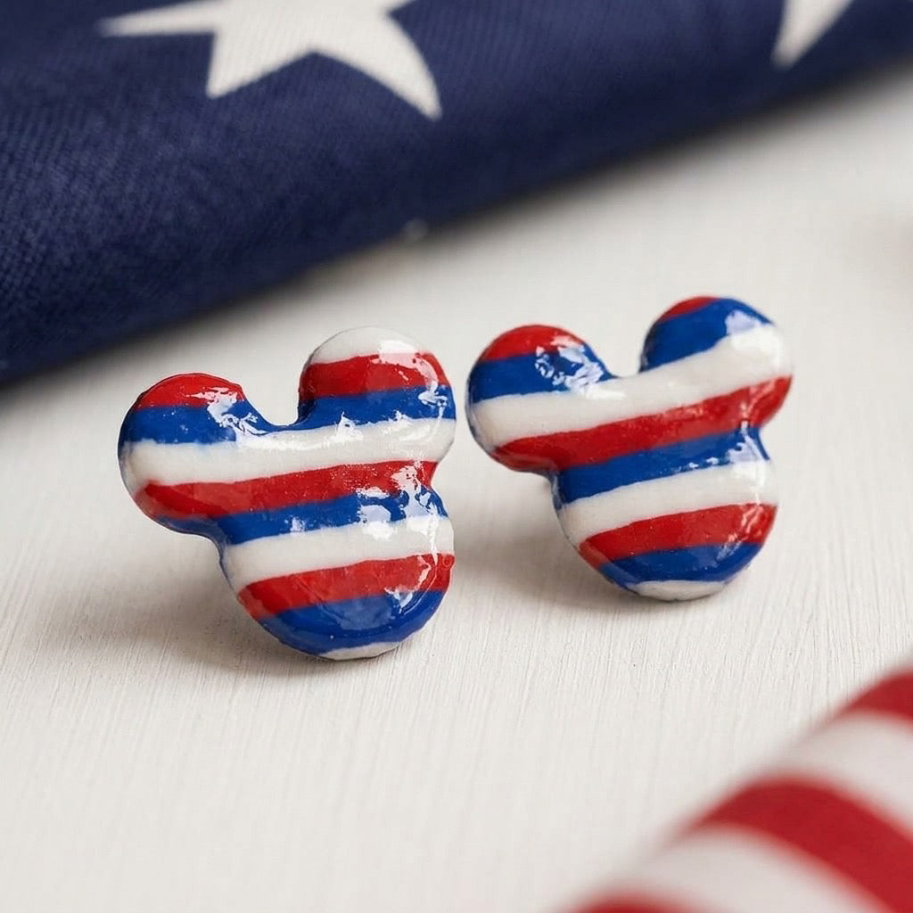 Patriotic Mouse Head Striped Stud Earrings