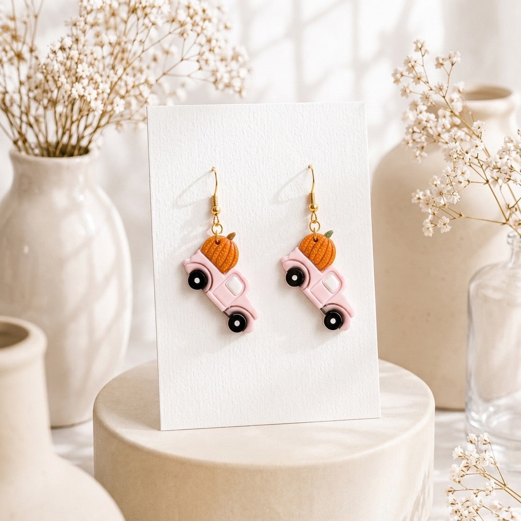 Pink Pumpkin pickup truck dangles