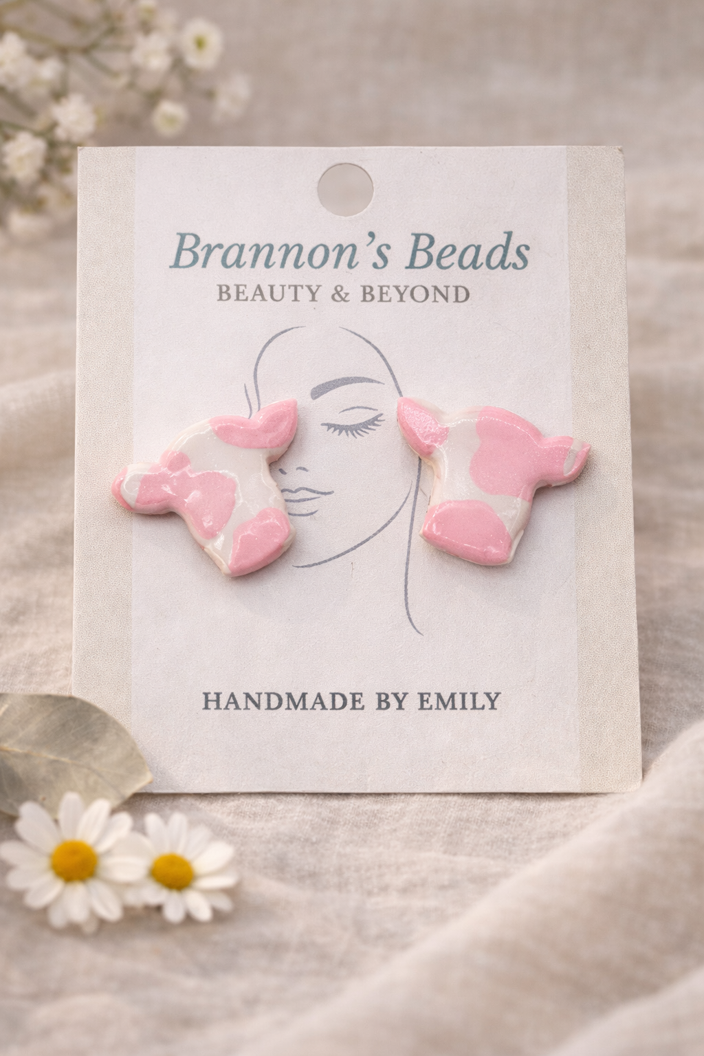 Pink Cowprint Cow Stud Earrings