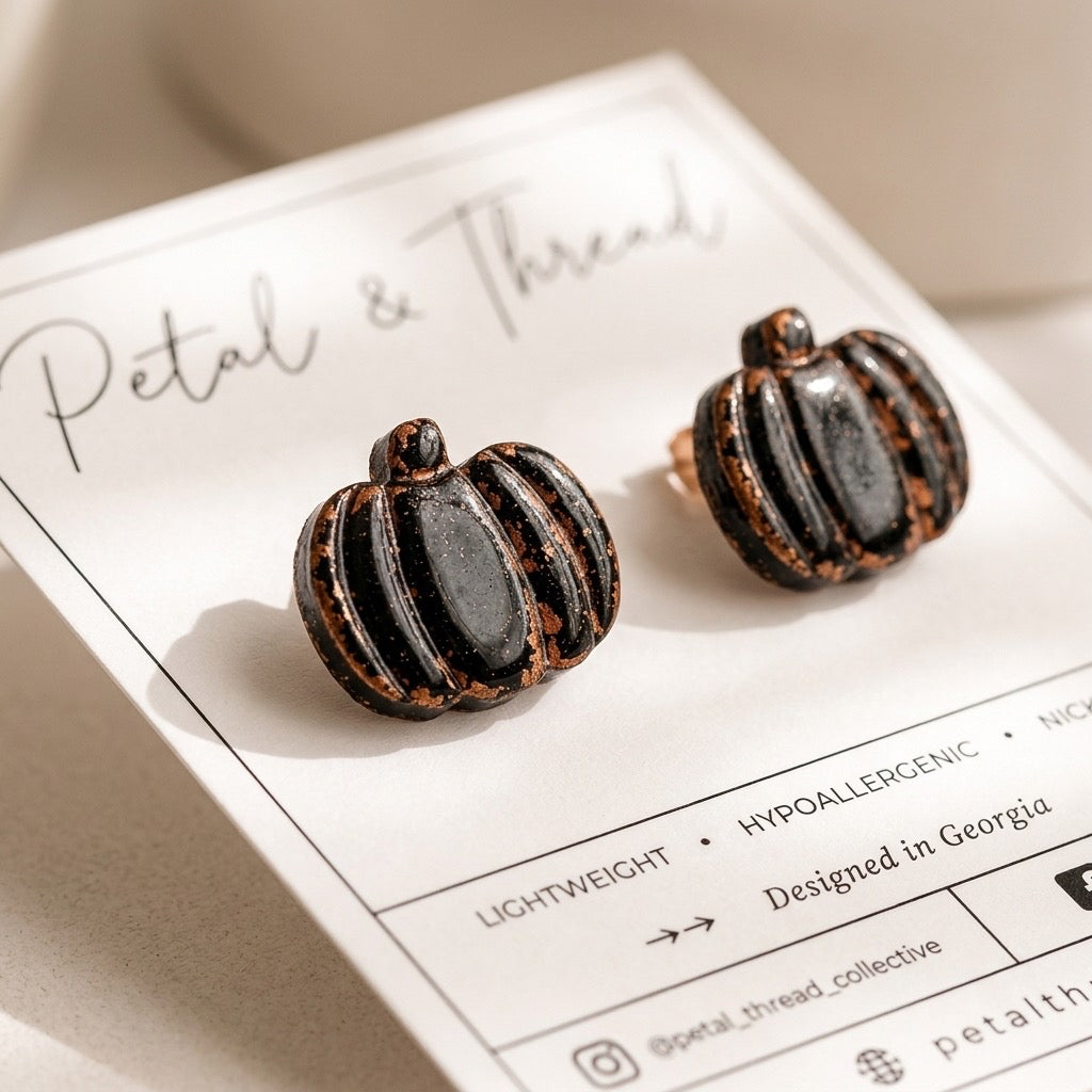 Midnight Copper Pumpkin Stud Earrings