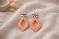Peach Teardrop Dangle Earrings with Silver Bow Studs | Lightweight | Nickel Free