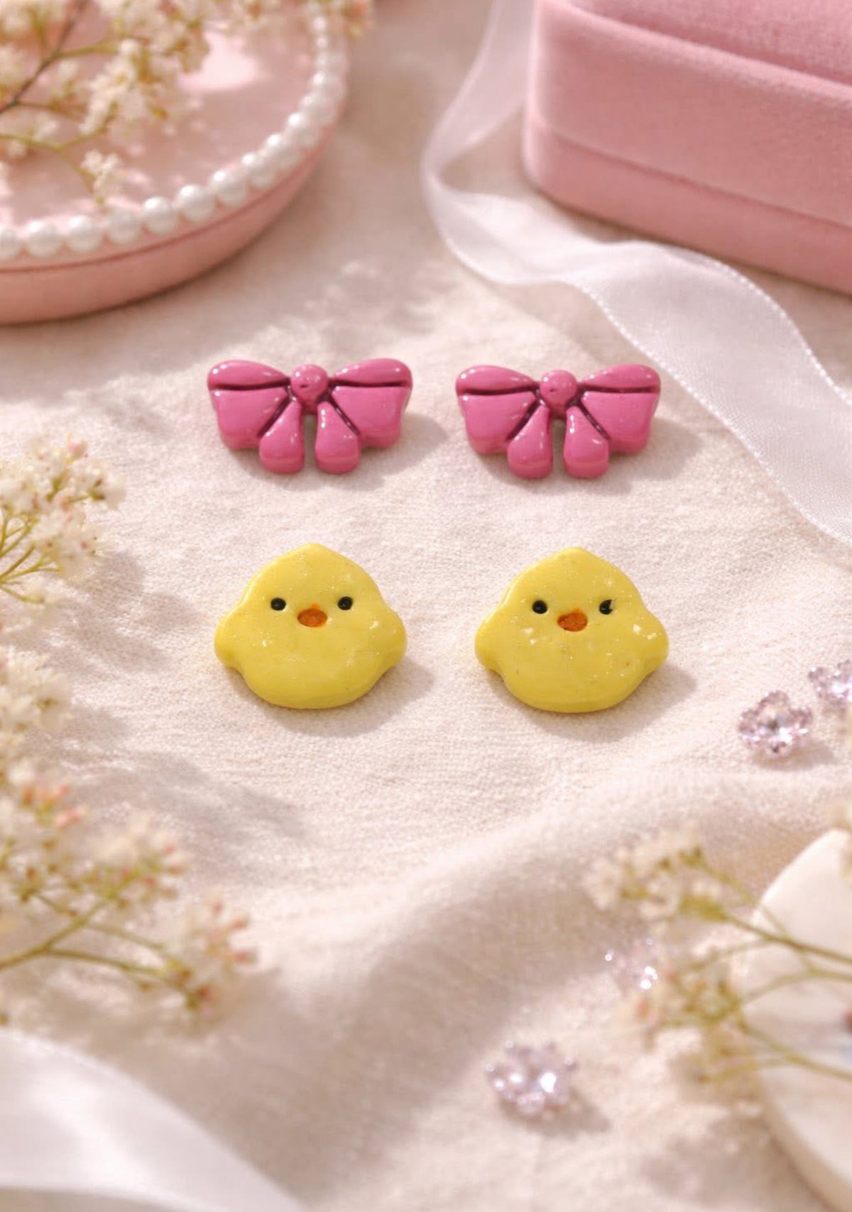 Pink Bow & Baby Chick Earring Set | Easter Jewelry Multi Pack