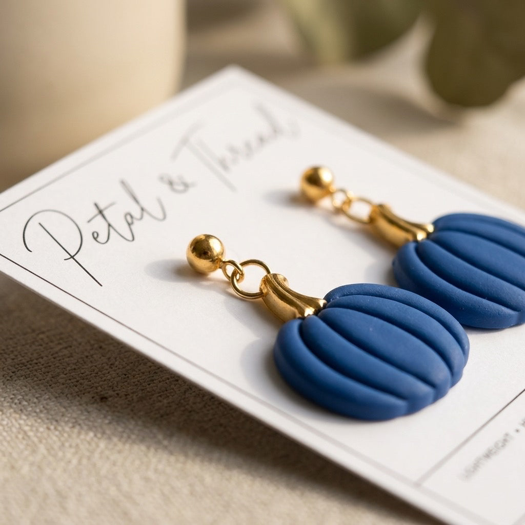 Matte Blue Pumpkin Dangle Earrings