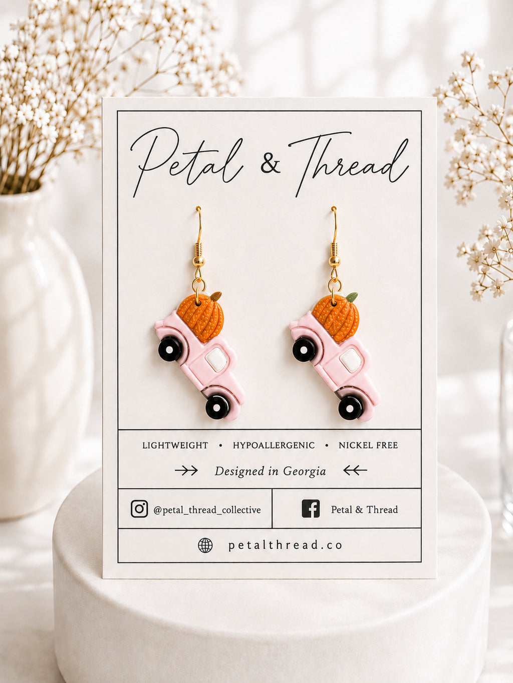Pink Pumpkin pickup truck dangles