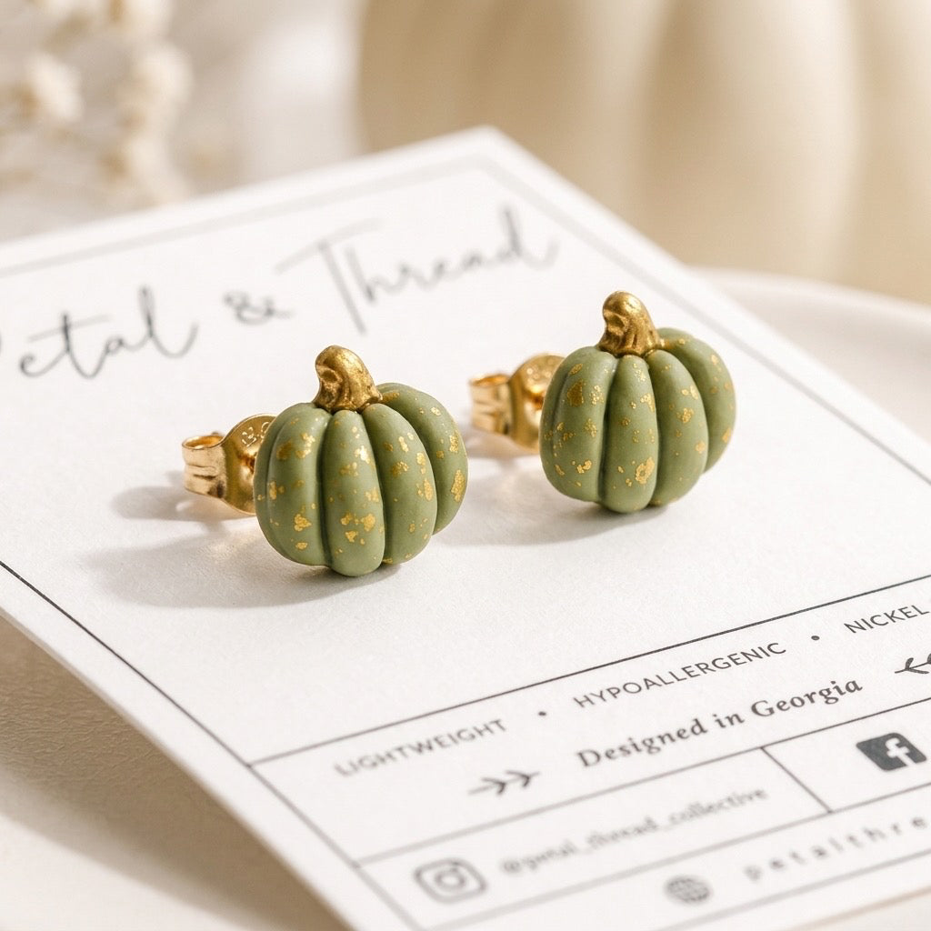 Sage Green Pumpkin Studs