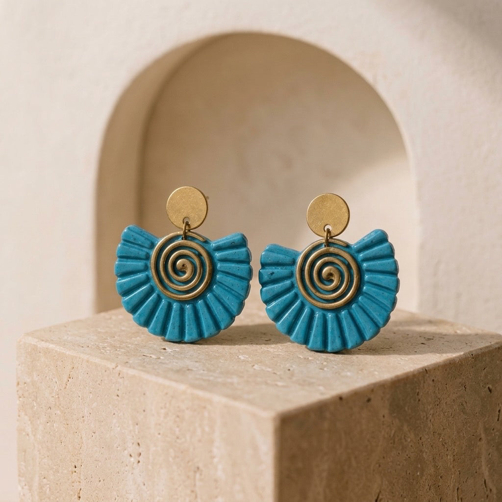 Ocean Spiral Earrings – Handmade Coastal Statement Dangles