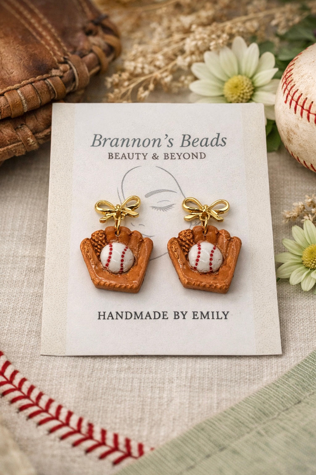 Baseball Glove & Ball Bow Dangle Earrings | Lightweight, Hypoallergenic & Nickel