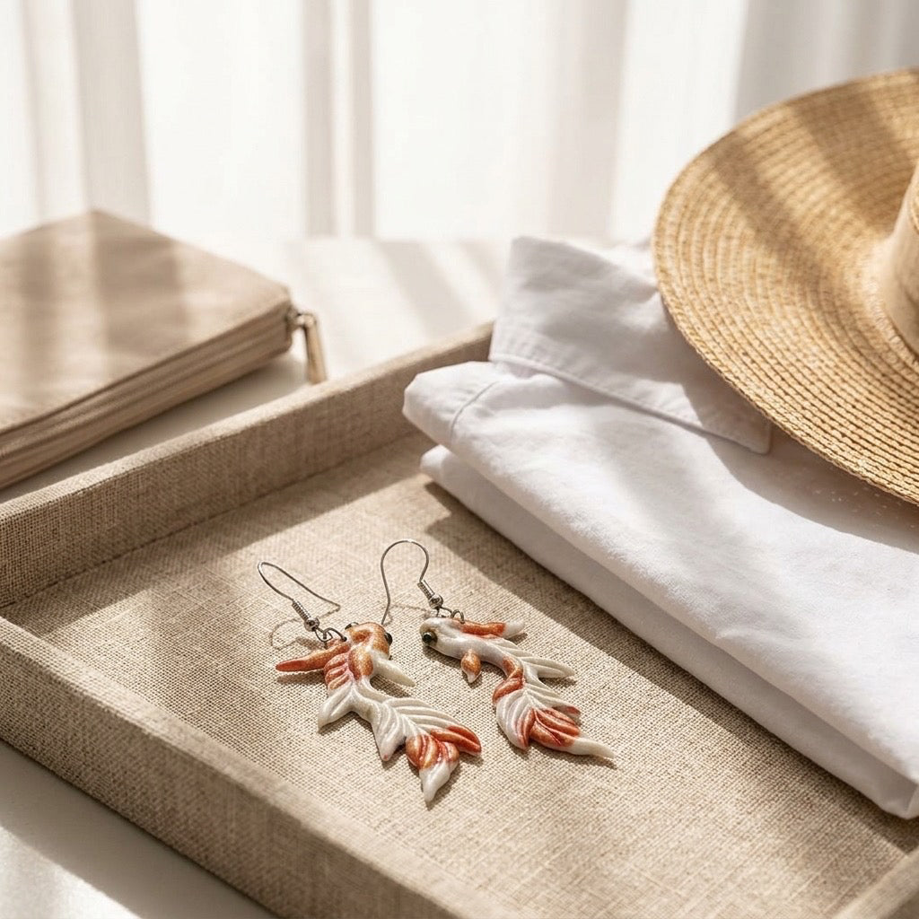 Golden Tide Koi Dangles – Handmade Coastal Statement Earrings