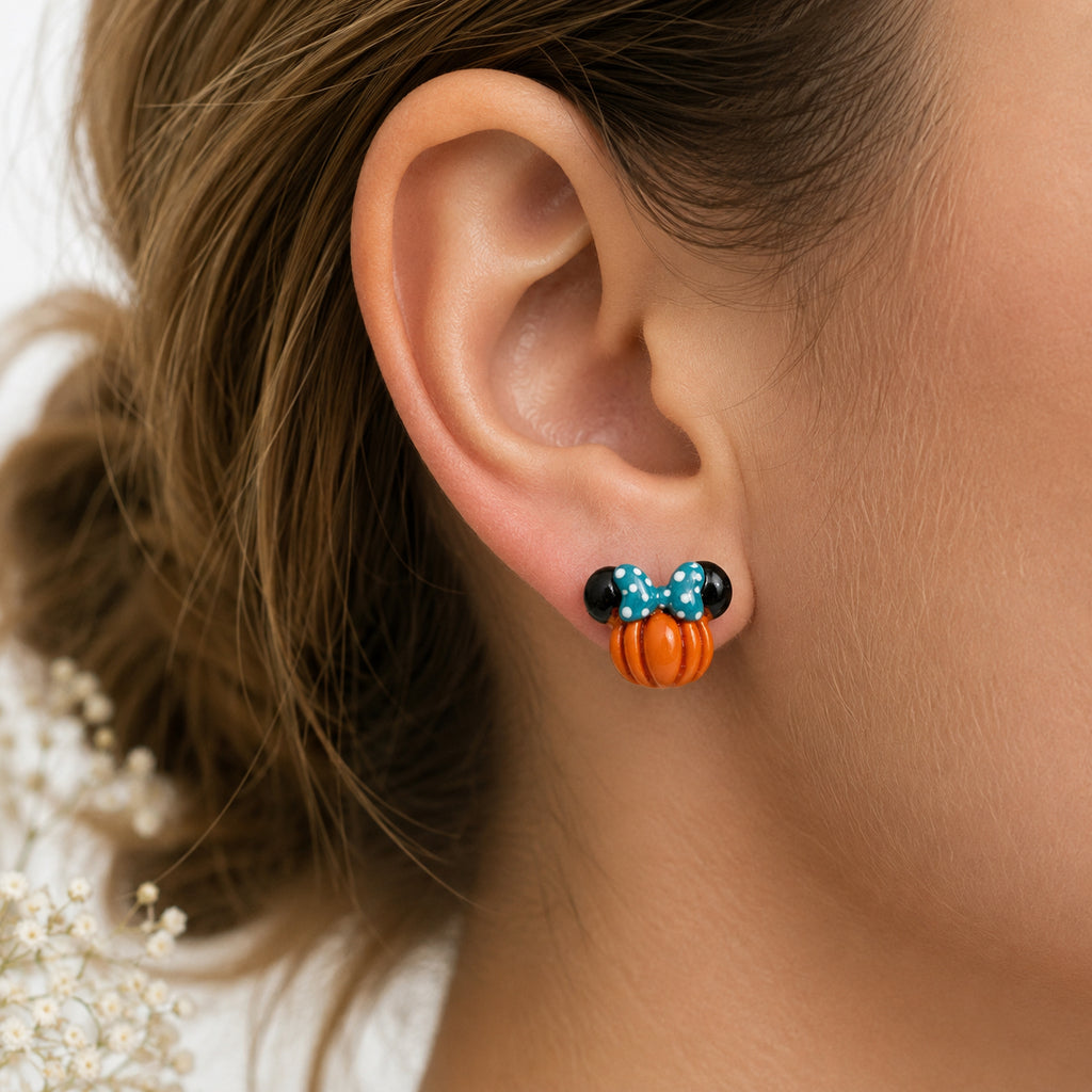 Pumpkin Mouse Bow Stud Earrings