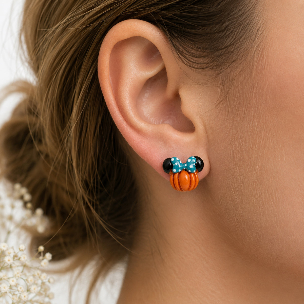 Pumpkin Mouse Bow Stud Earrings