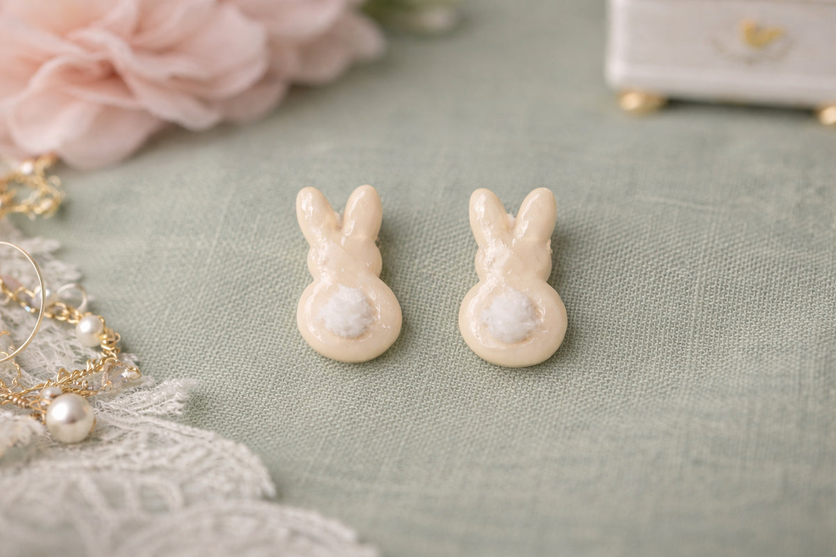 Bunny Tail Stud Earrings – Lightweight Hypoallergenic Easter Bunny Studs