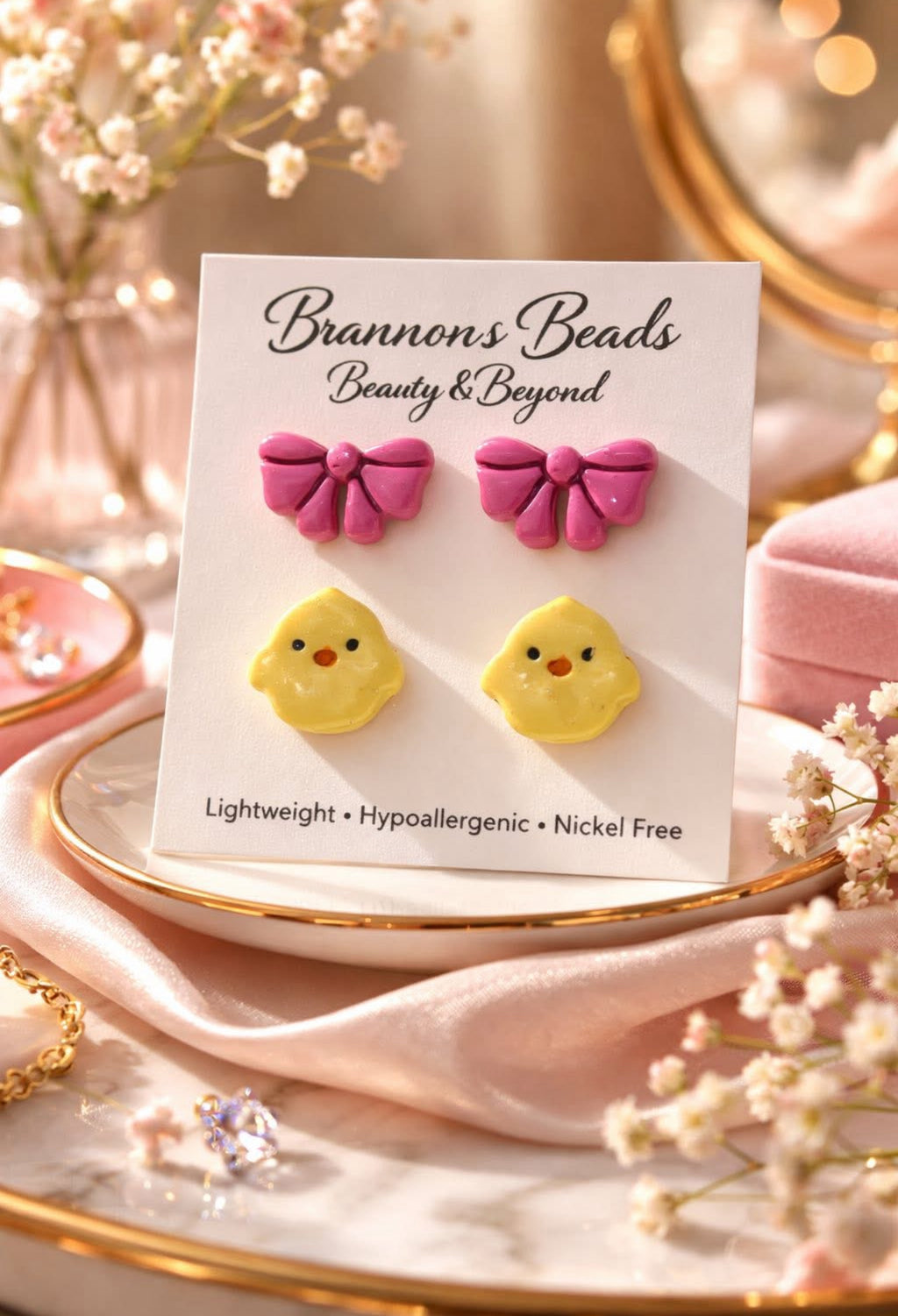 Pink Bow & Baby Chick Earring Set | Easter Jewelry Multi Pack