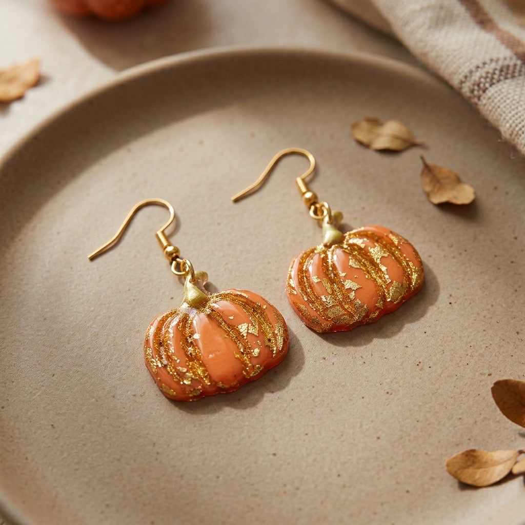 Gilded Harvest Pumpkin Dangle Earrings