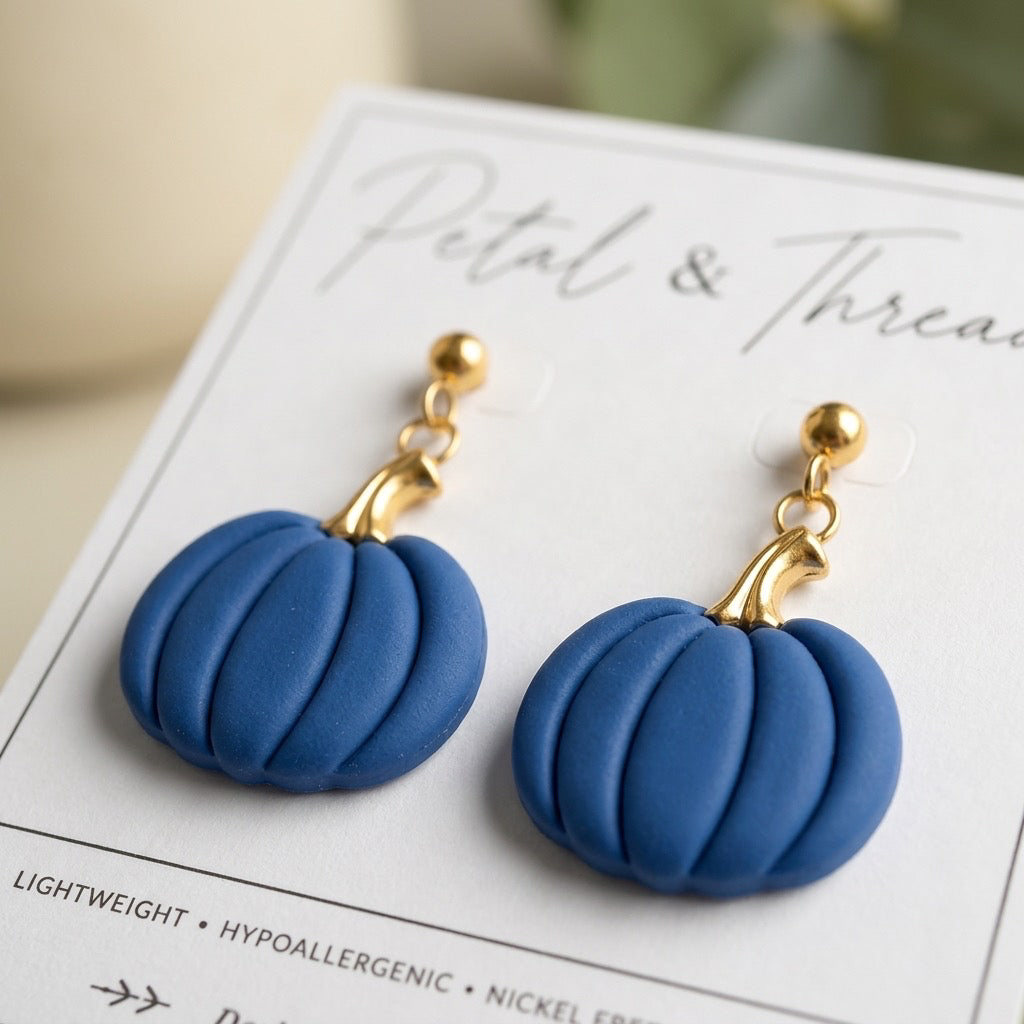 Matte Blue Pumpkin Dangle Earrings