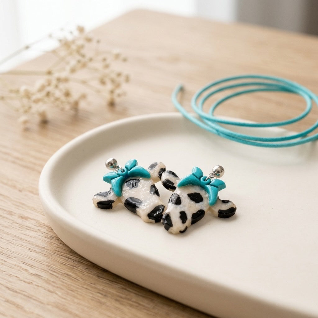 Cow Dangle Earrings with Red Bow | Farmhouse Boutique Style