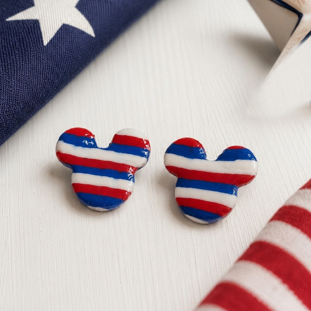 Patriotic Mouse Head Striped Stud Earrings