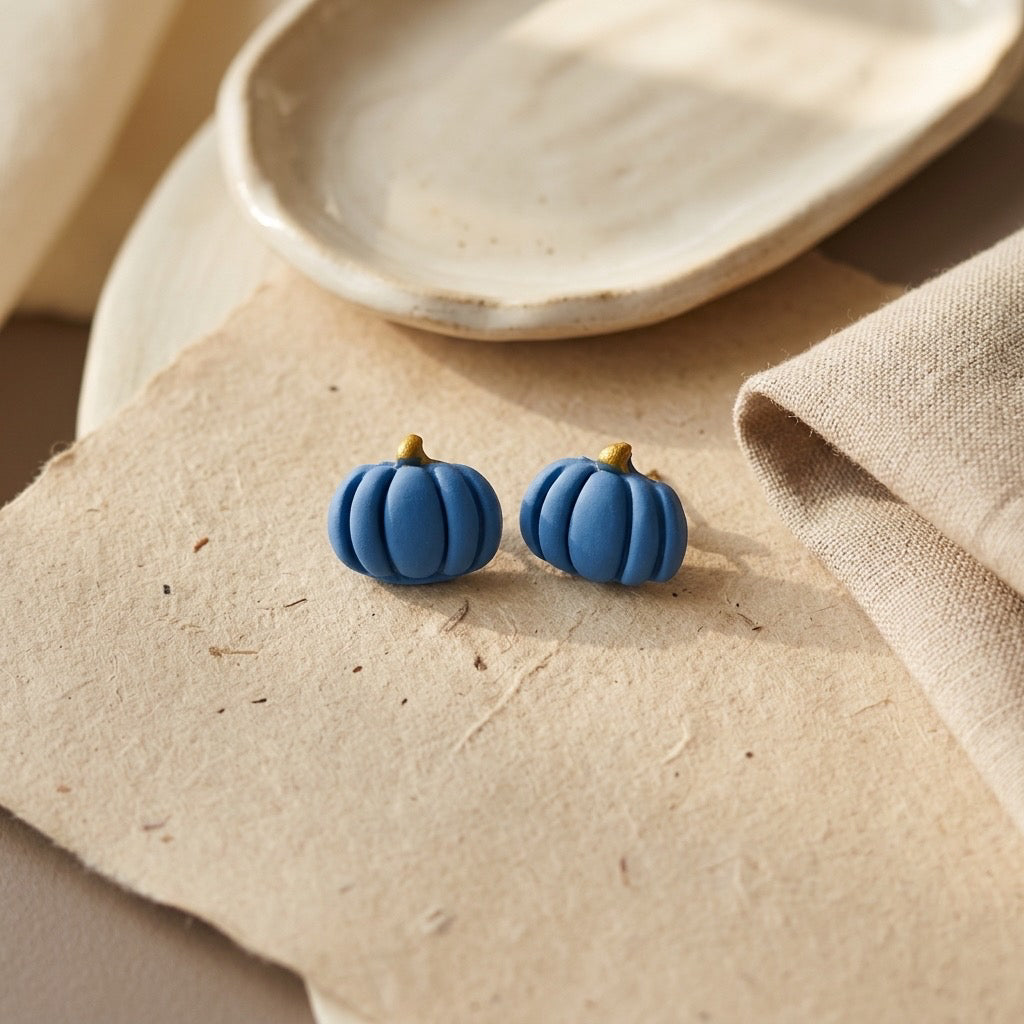 Blue Pumpkin Stud Earrings