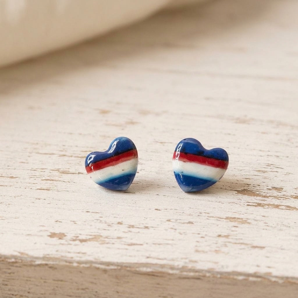Patriotic Heart Striped Stud Earrings