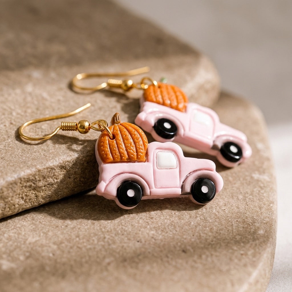 Pink Pumpkin pickup truck dangles