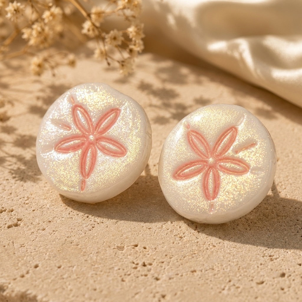 Blushing Sand Dollar Studs – Handmade Coastal Earrings