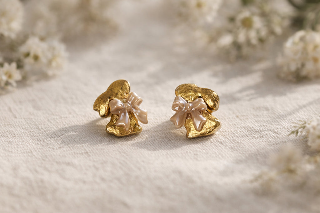 Gold Bunny Bow Stud Earrings | Easter Bunny Jewelry Hypoallergenic