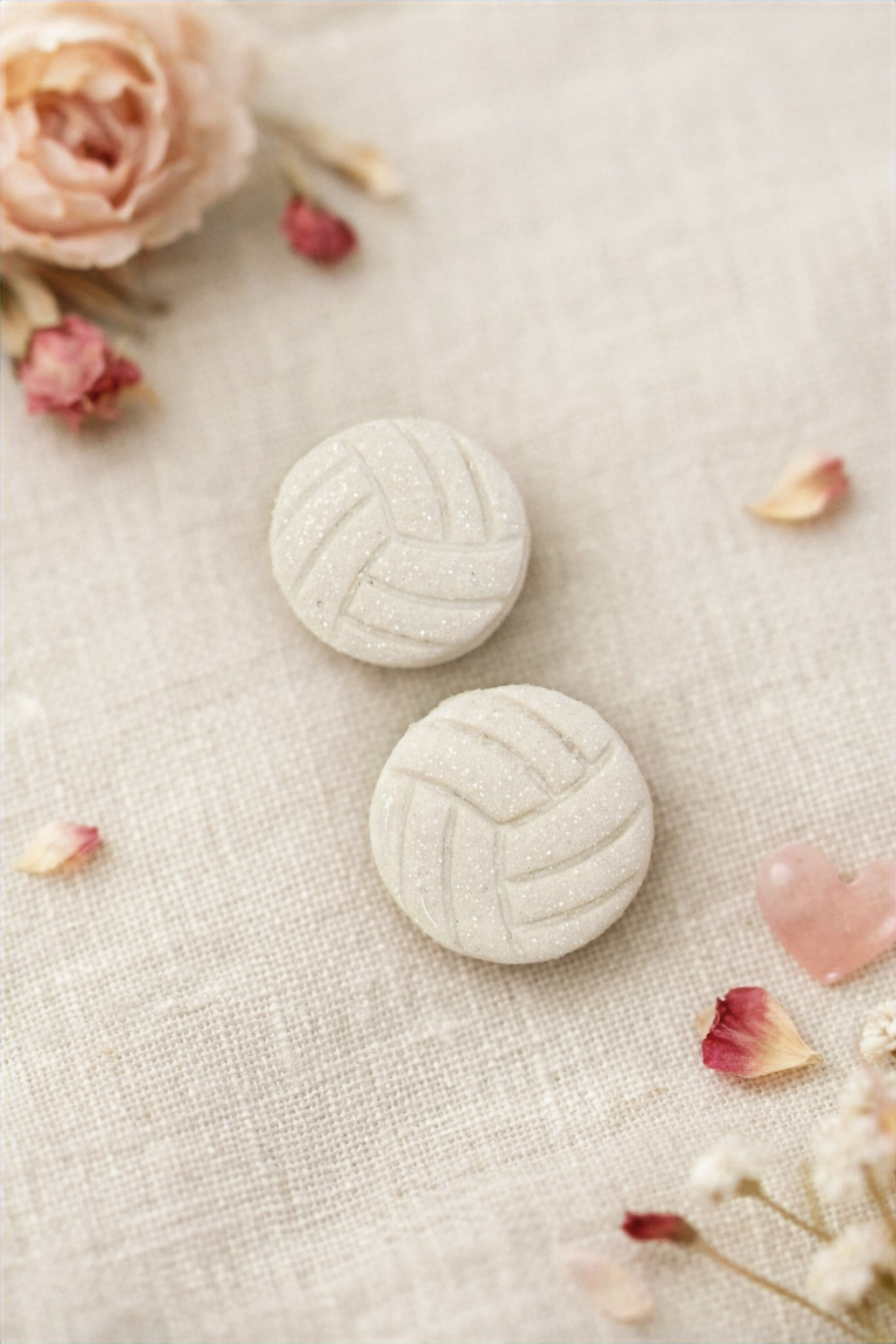 White Glitter Volleyball Stud Earrings
