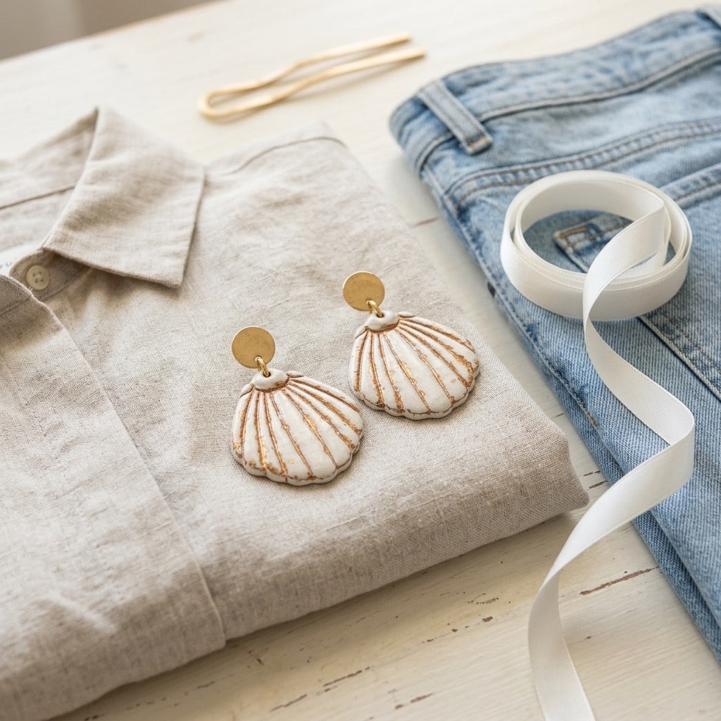 Sandy Shore Shell Dangles – Handmade Coastal Earrings