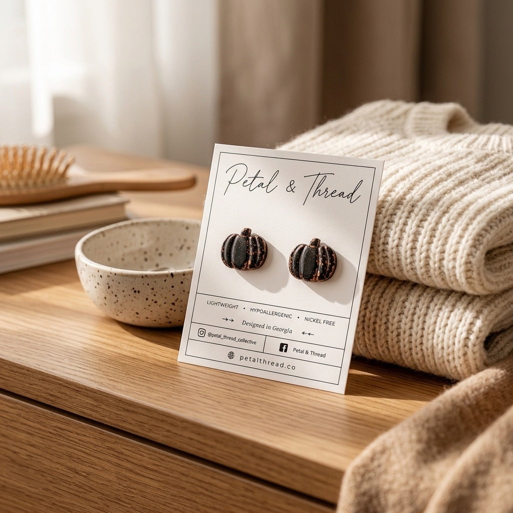 Midnight Copper Pumpkin Stud Earrings
