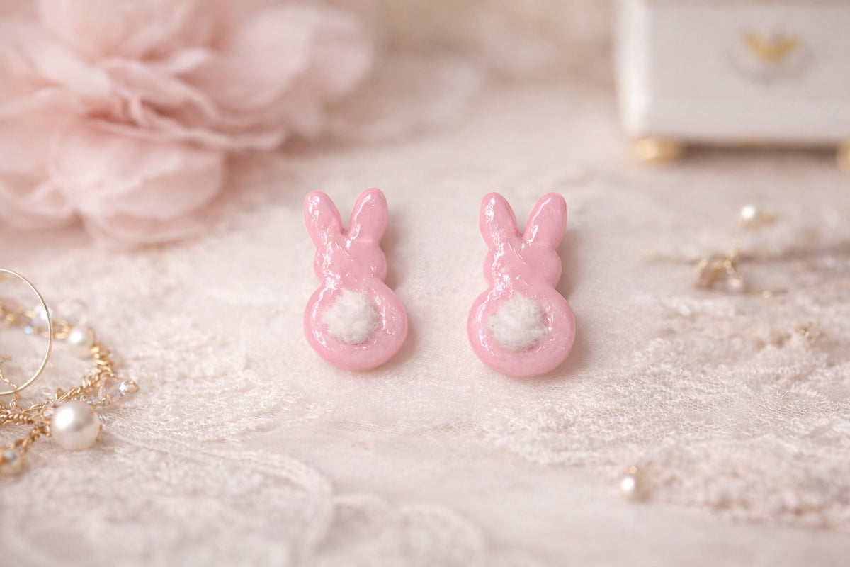 Bunny Tail Stud Earrings – Lightweight Hypoallergenic Easter Bunny Studs