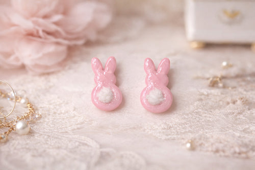 Bunny Tail Stud Earrings – Lightweight Hypoallergenic Easter Bunny Studs