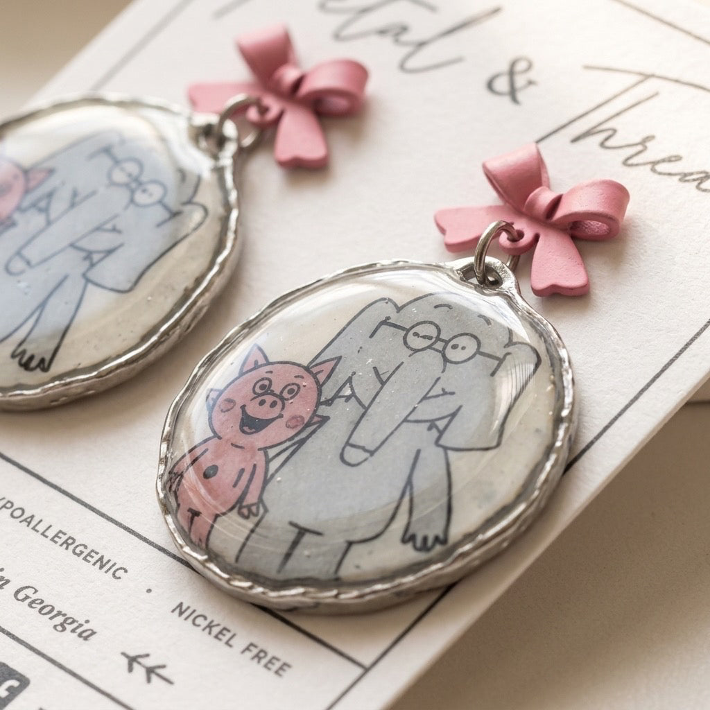 Elephant & Piggy Bow Statement Earrings