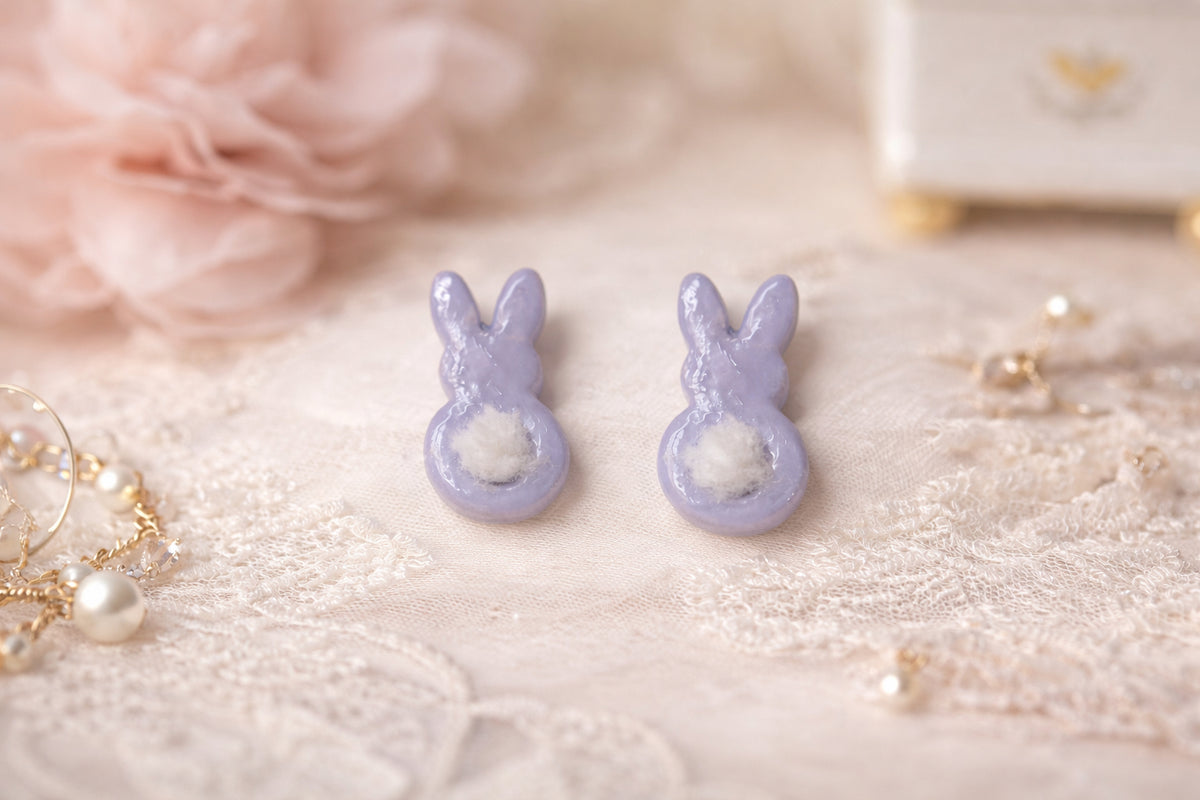 Bunny Tail Stud Earrings – Lightweight Hypoallergenic Easter Bunny Studs