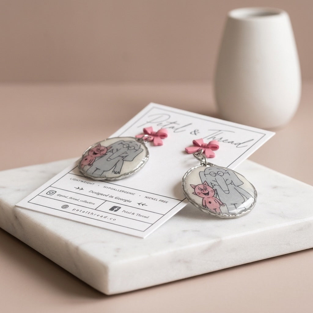 Elephant & Piggy Bow Statement Earrings